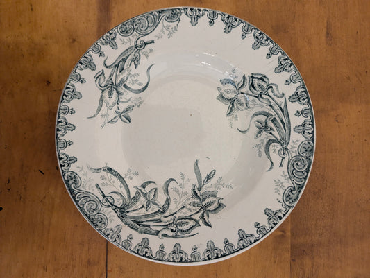 Green Transferware Soup Bowl