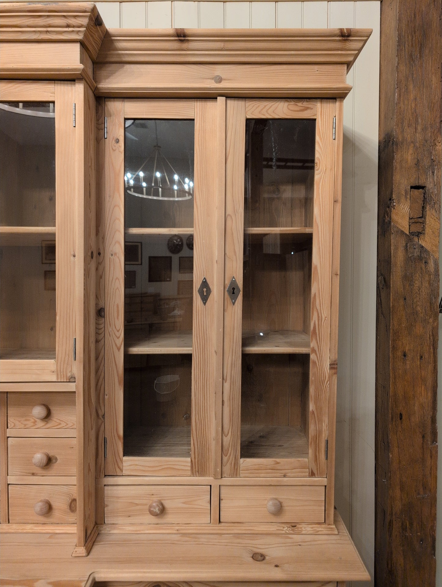 Stately Dutch Stripped Pine Breakfront