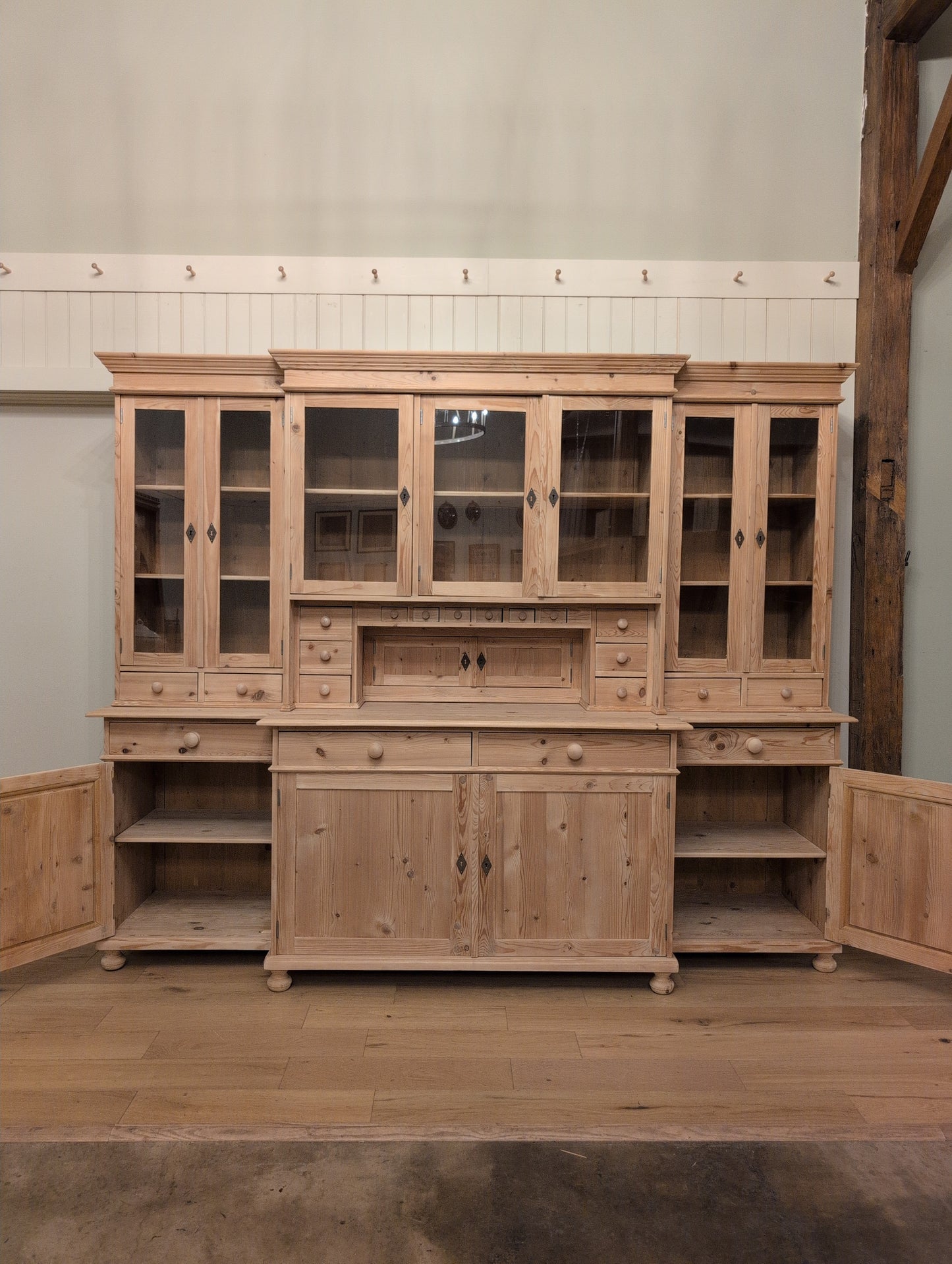 Stately Dutch Stripped Pine Breakfront