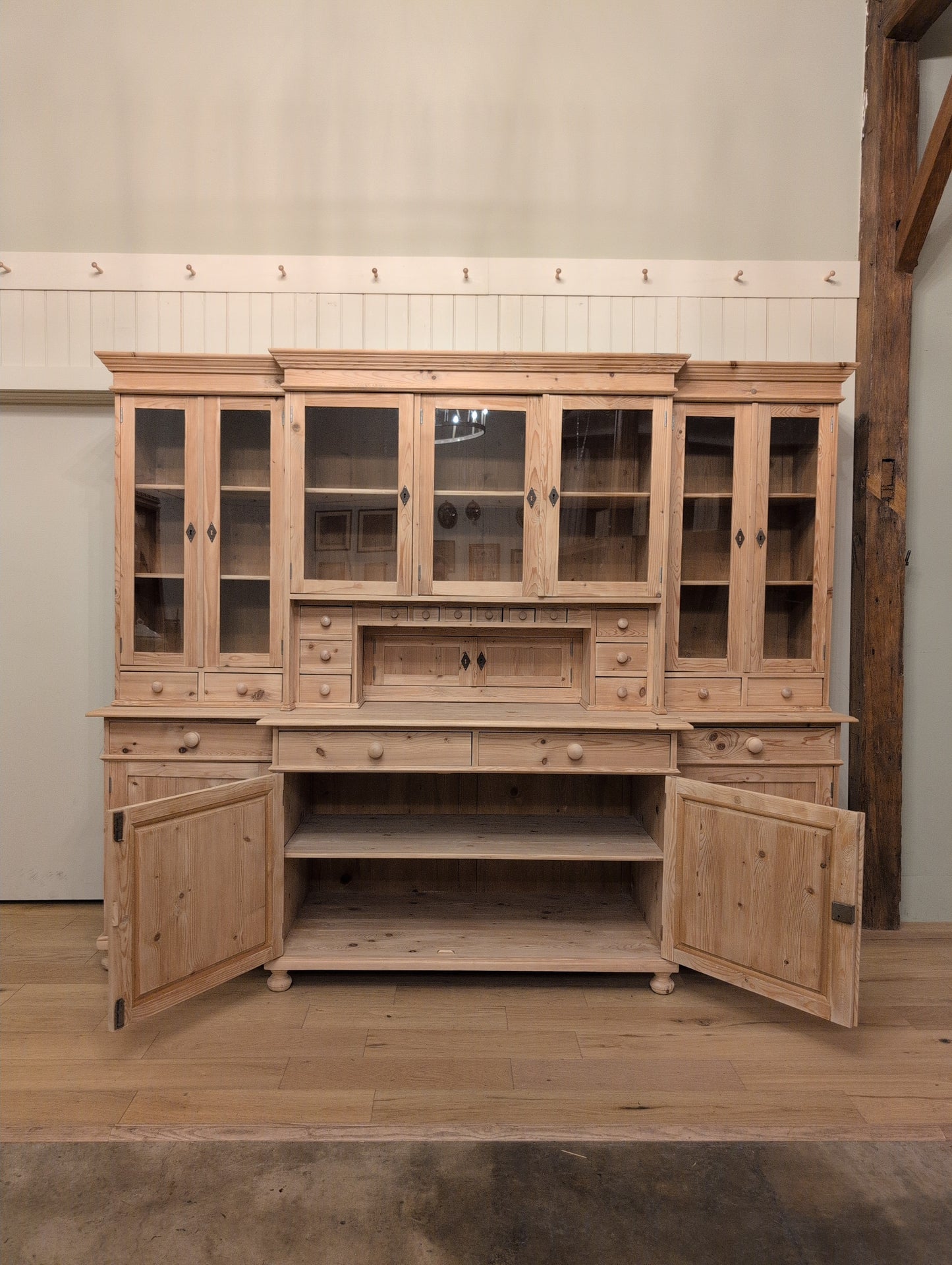 Stately Dutch Stripped Pine Breakfront
