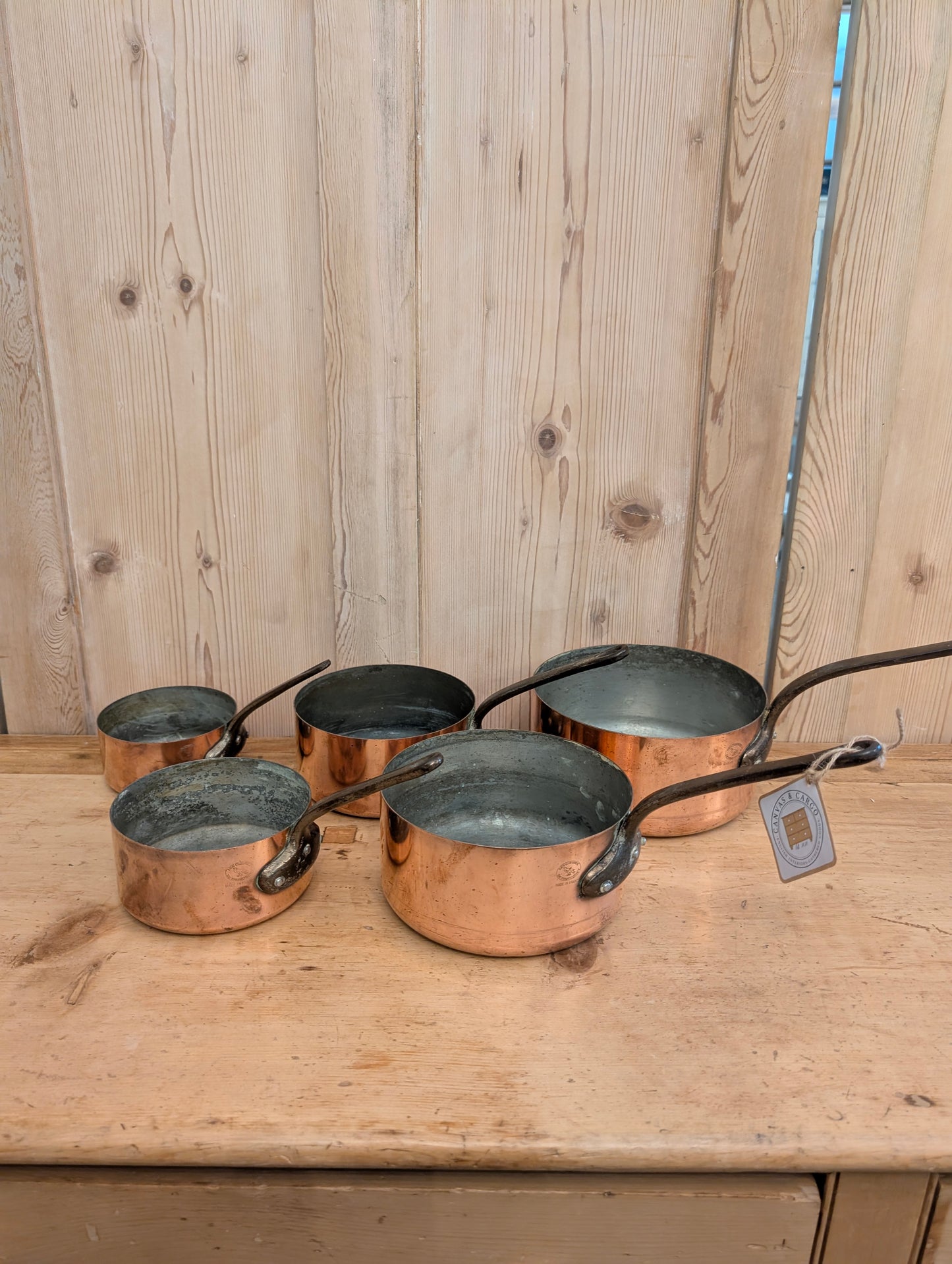 French Copper Pans (Stamped) - Set of 5