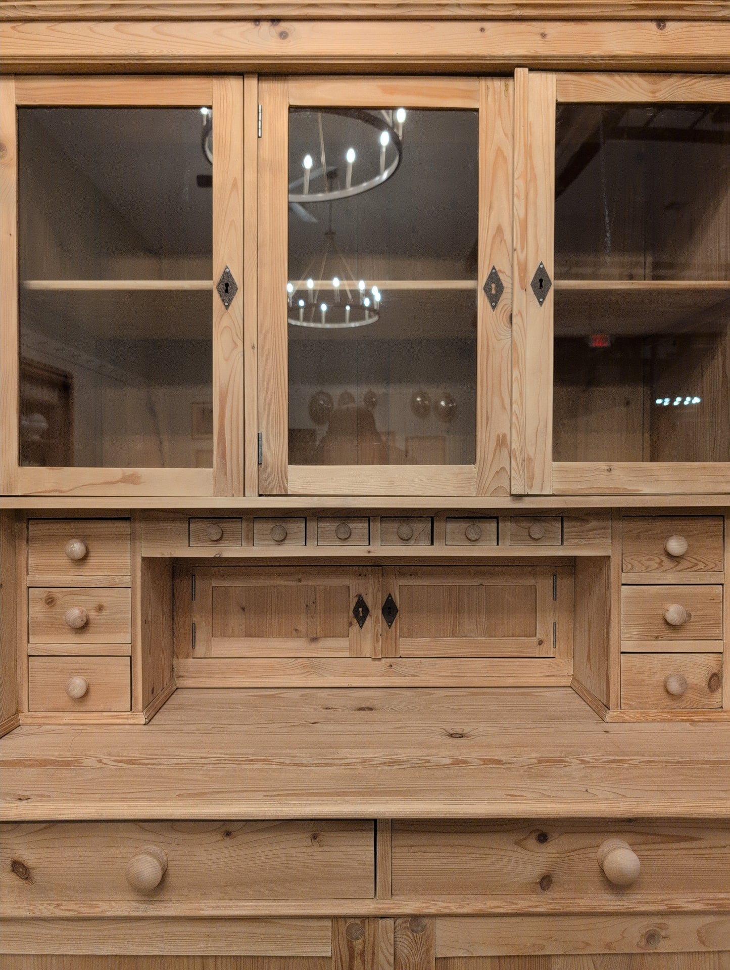 Stately Dutch Stripped Pine Breakfront