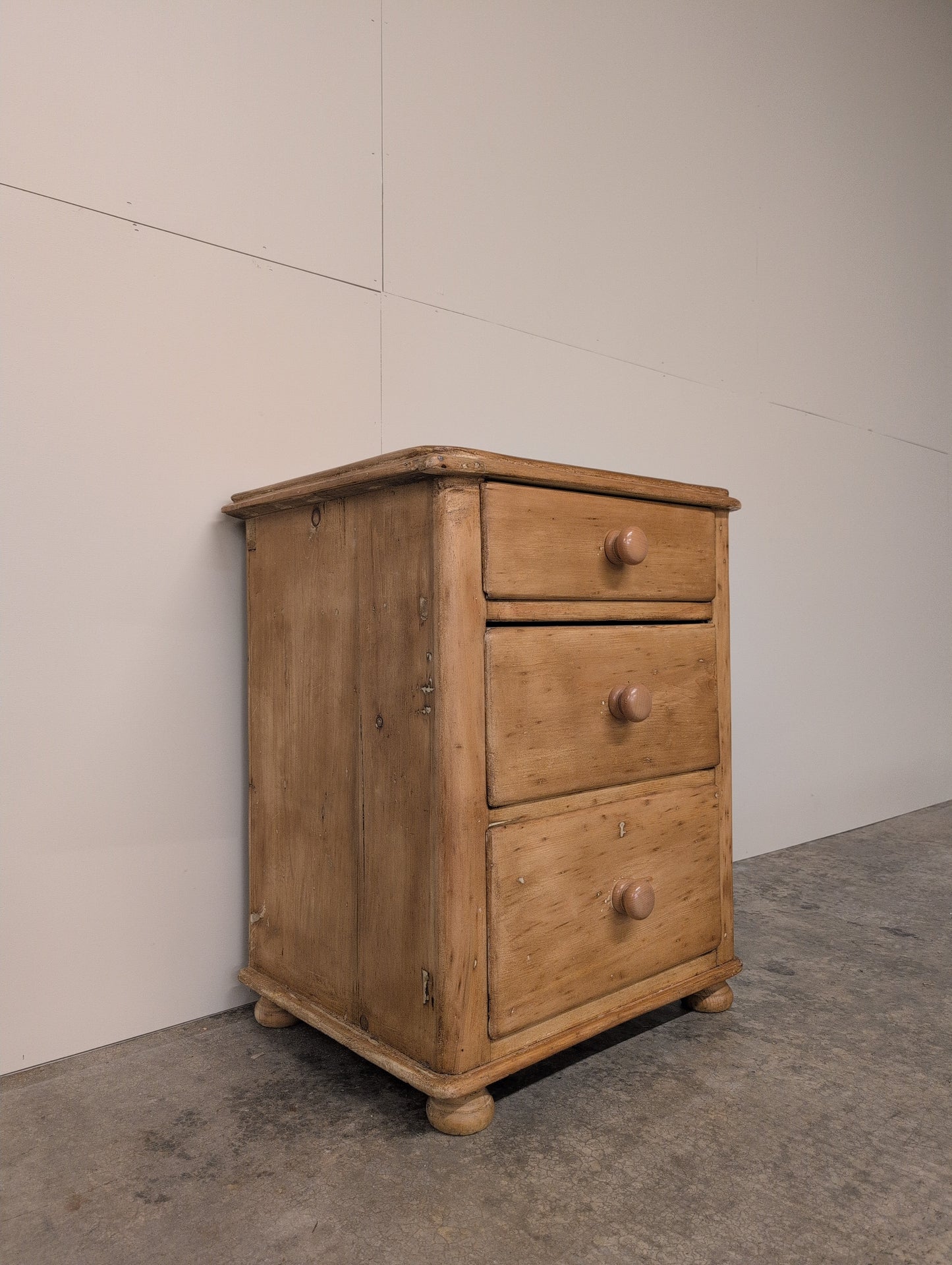 English Pine 3 Drawer Bedside
