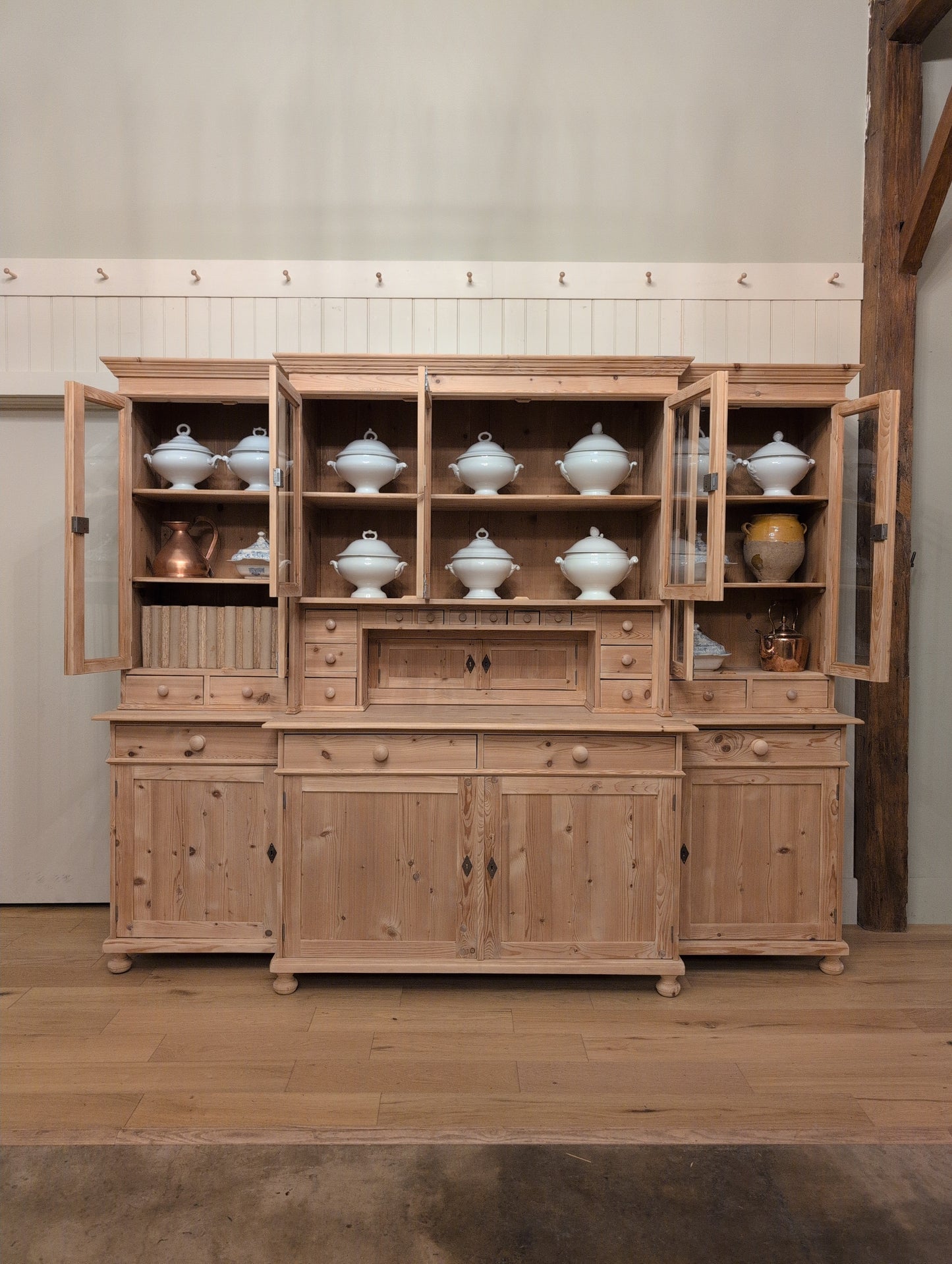 Stately Dutch Stripped Pine Breakfront