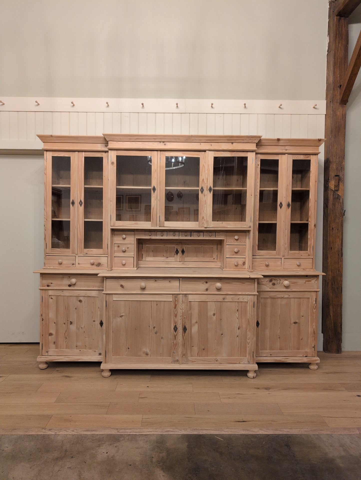Stately Dutch Stripped Pine Breakfront