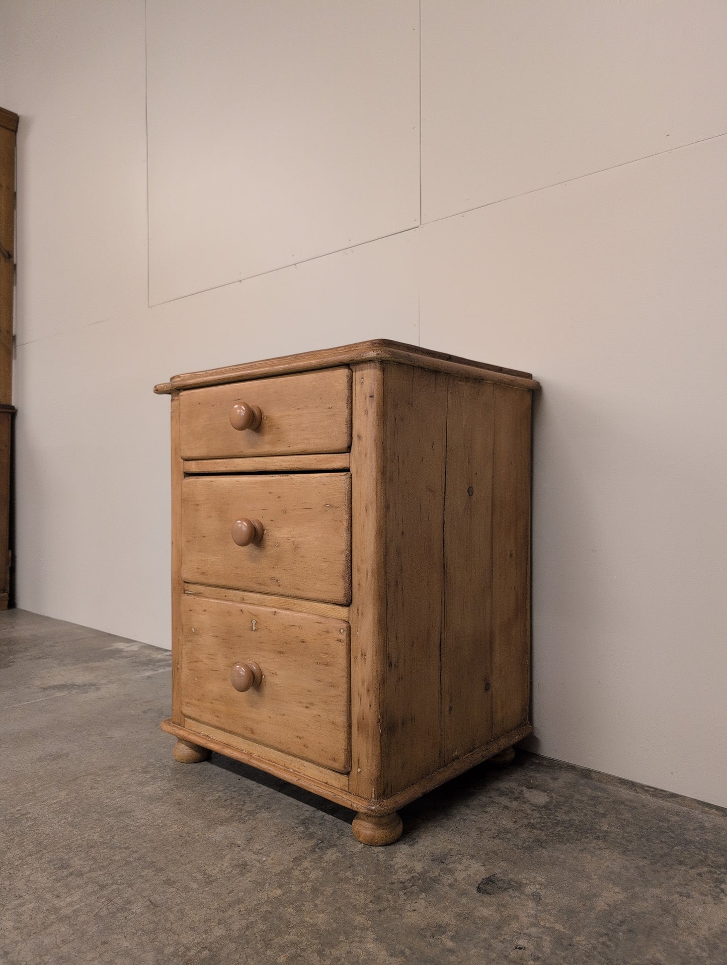 English Pine 3 Drawer Bedside