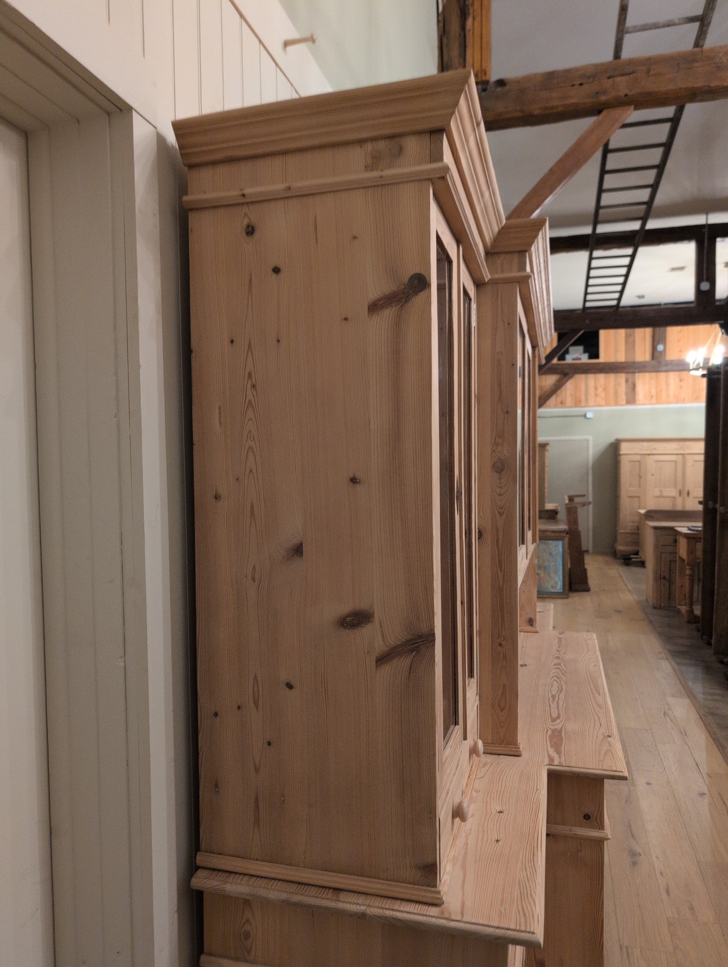 Stately Dutch Stripped Pine Breakfront