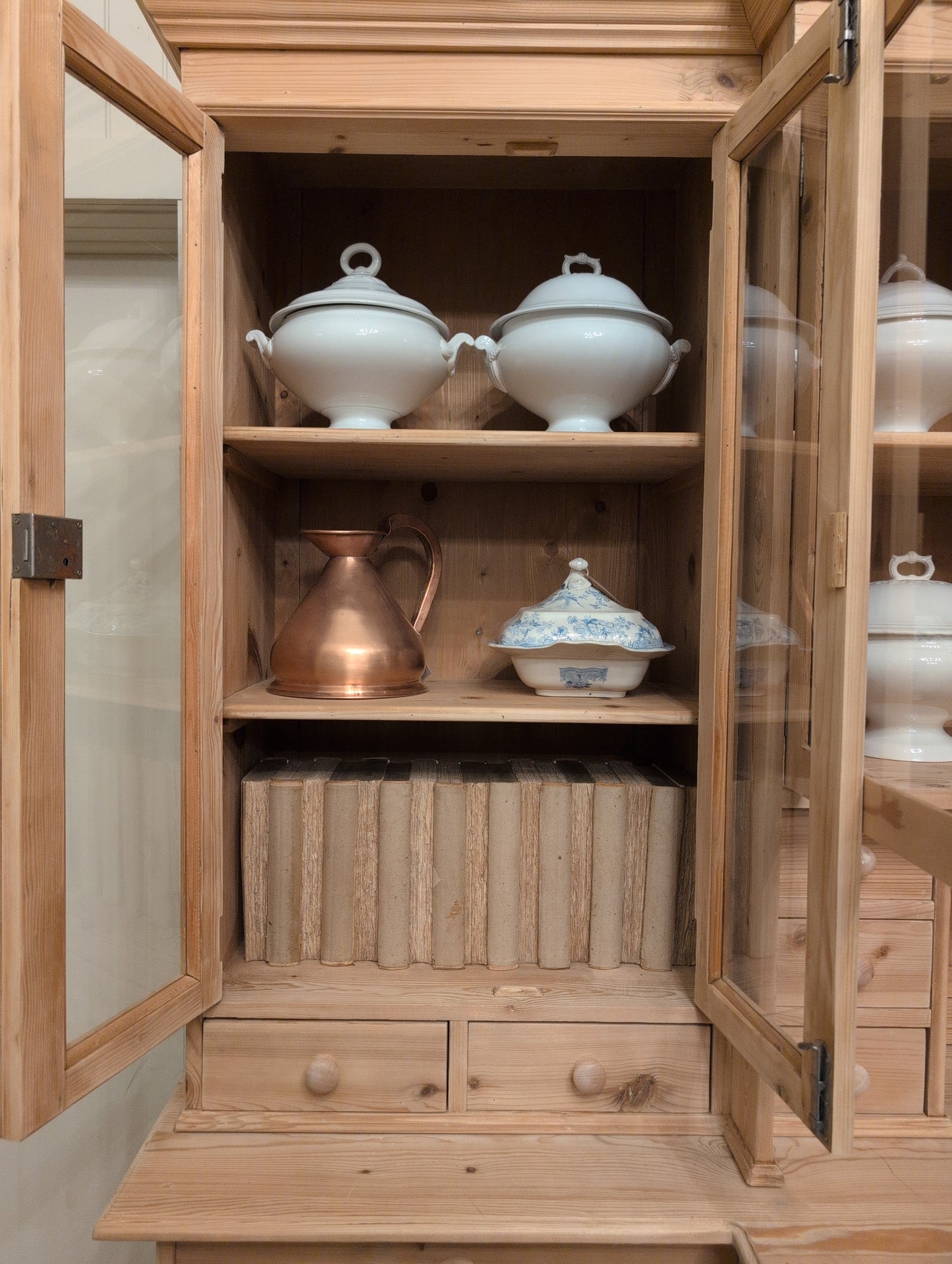 Stately Dutch Stripped Pine Breakfront