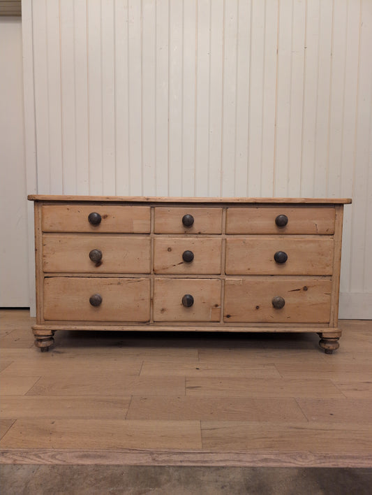 English Pine Bank of 9 Drawers