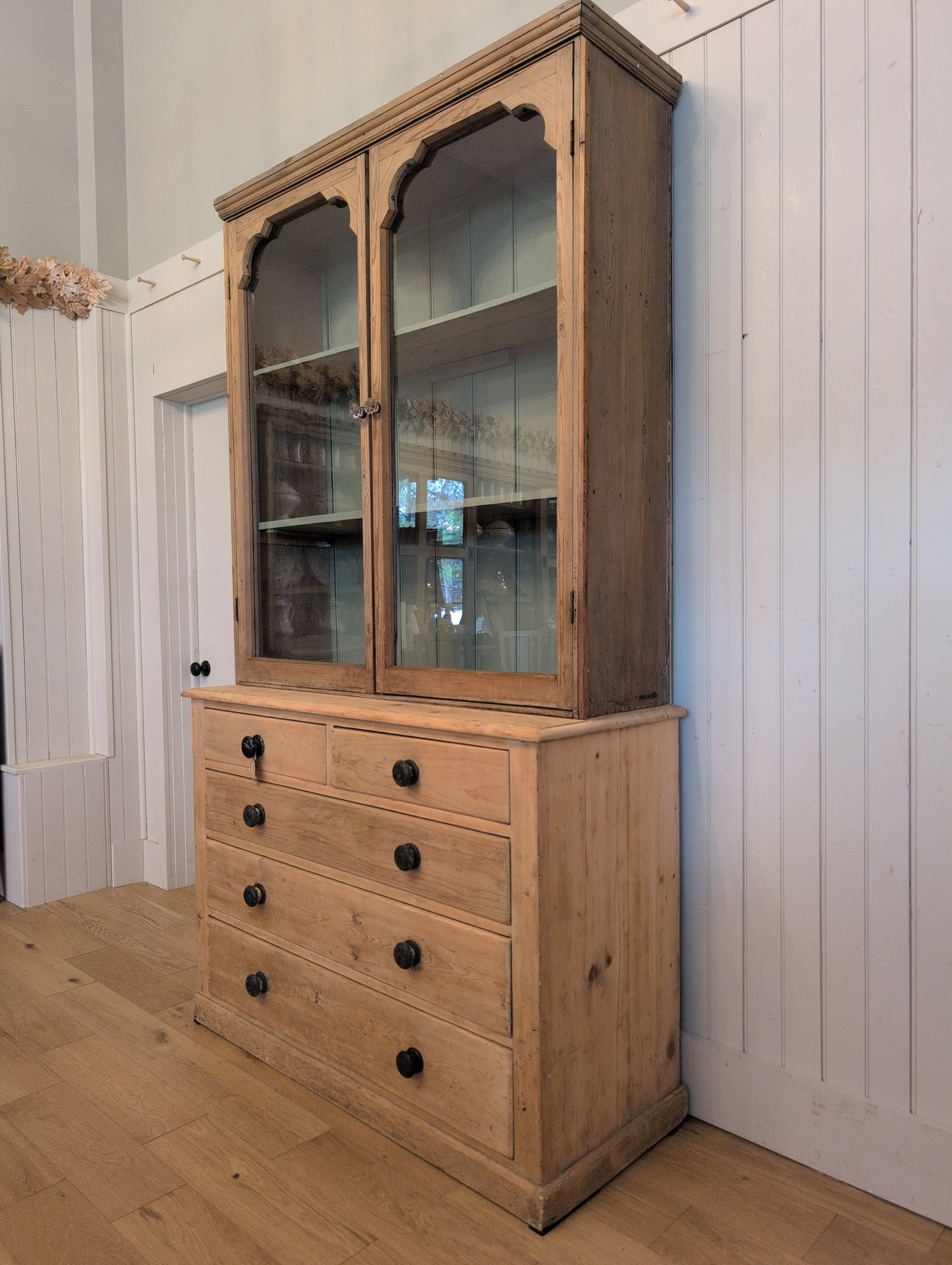 Stately Glazed Pine Hutch