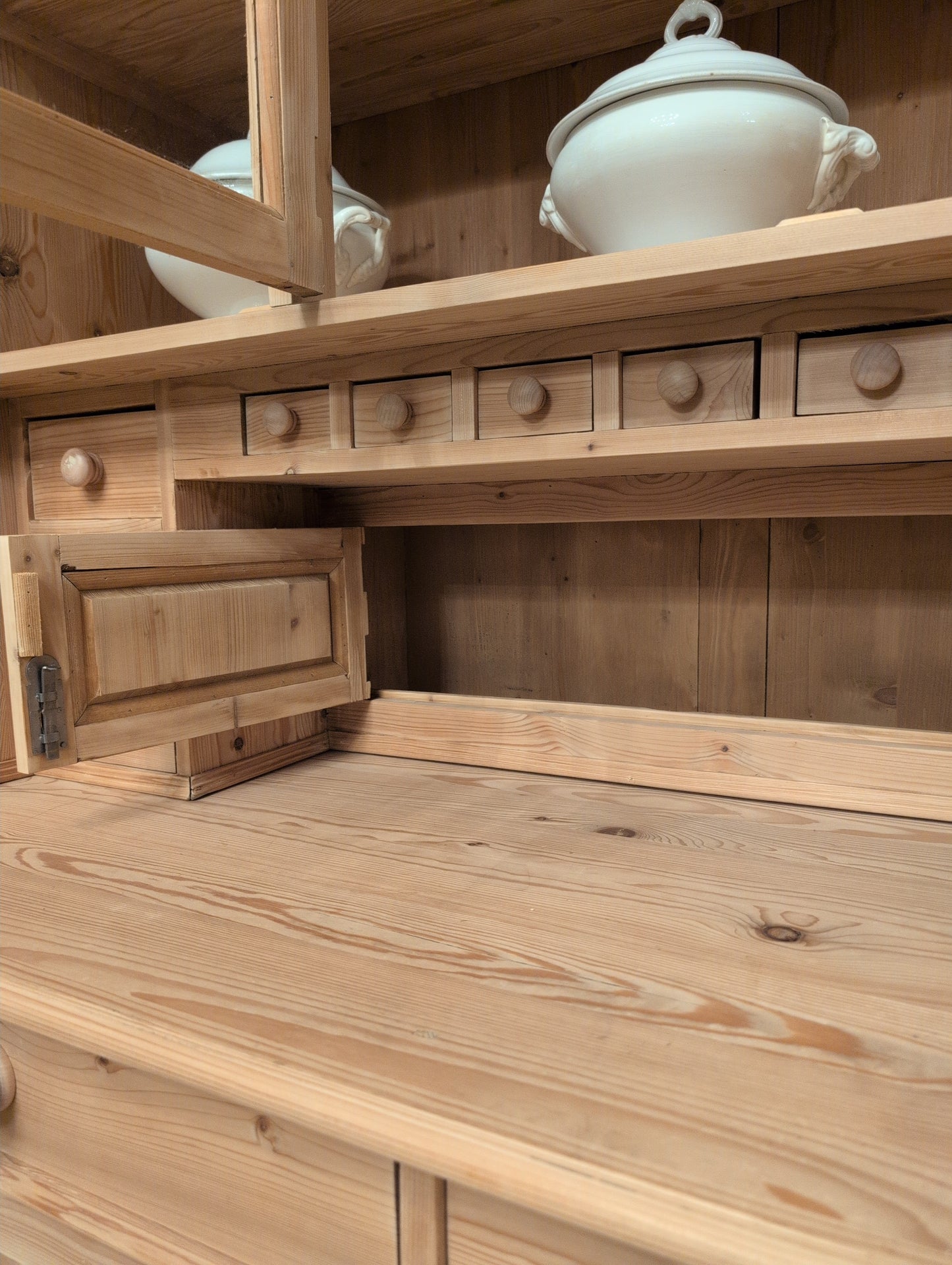 Stately Dutch Stripped Pine Breakfront