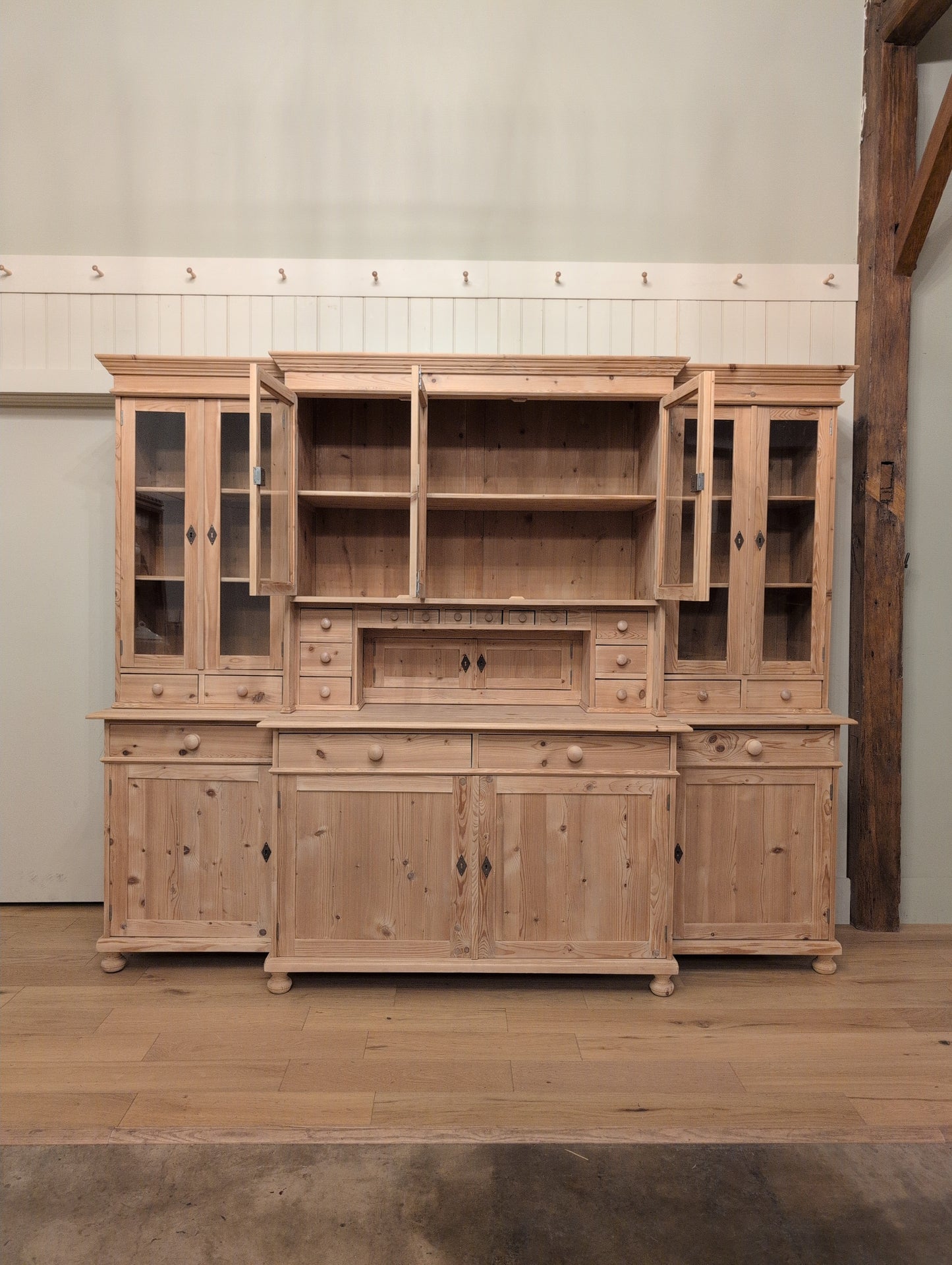 Stately Dutch Stripped Pine Breakfront