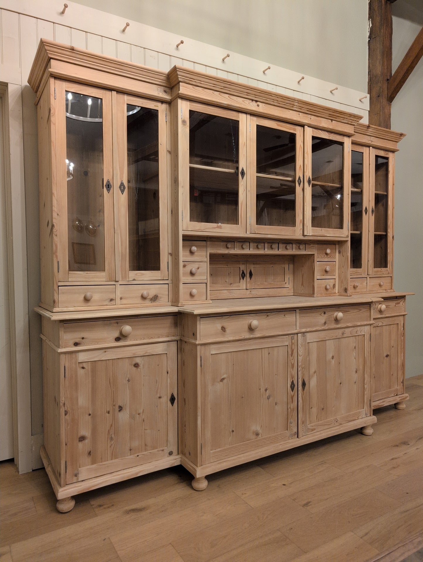 Stately Dutch Stripped Pine Breakfront
