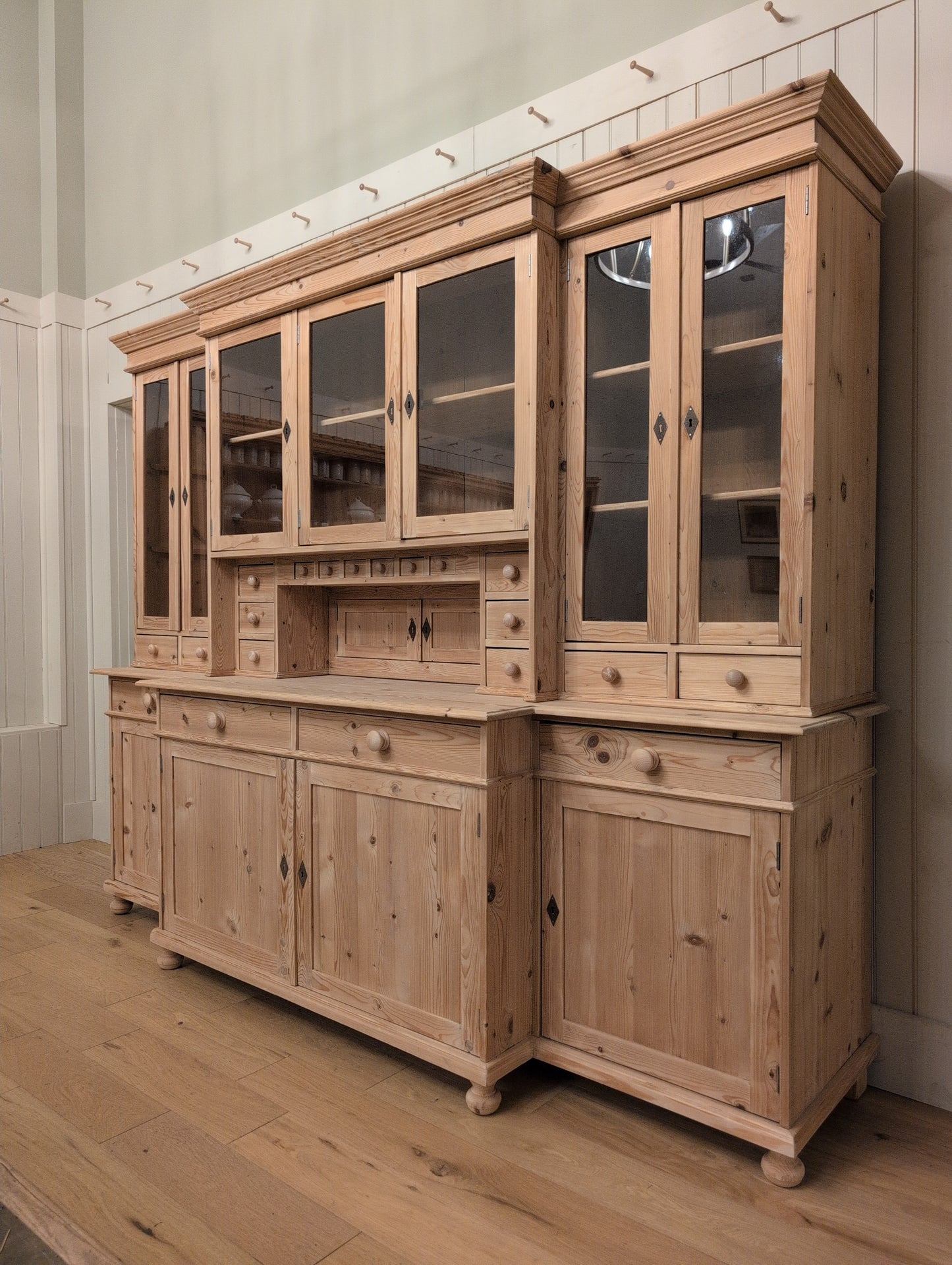 Stately Dutch Stripped Pine Breakfront