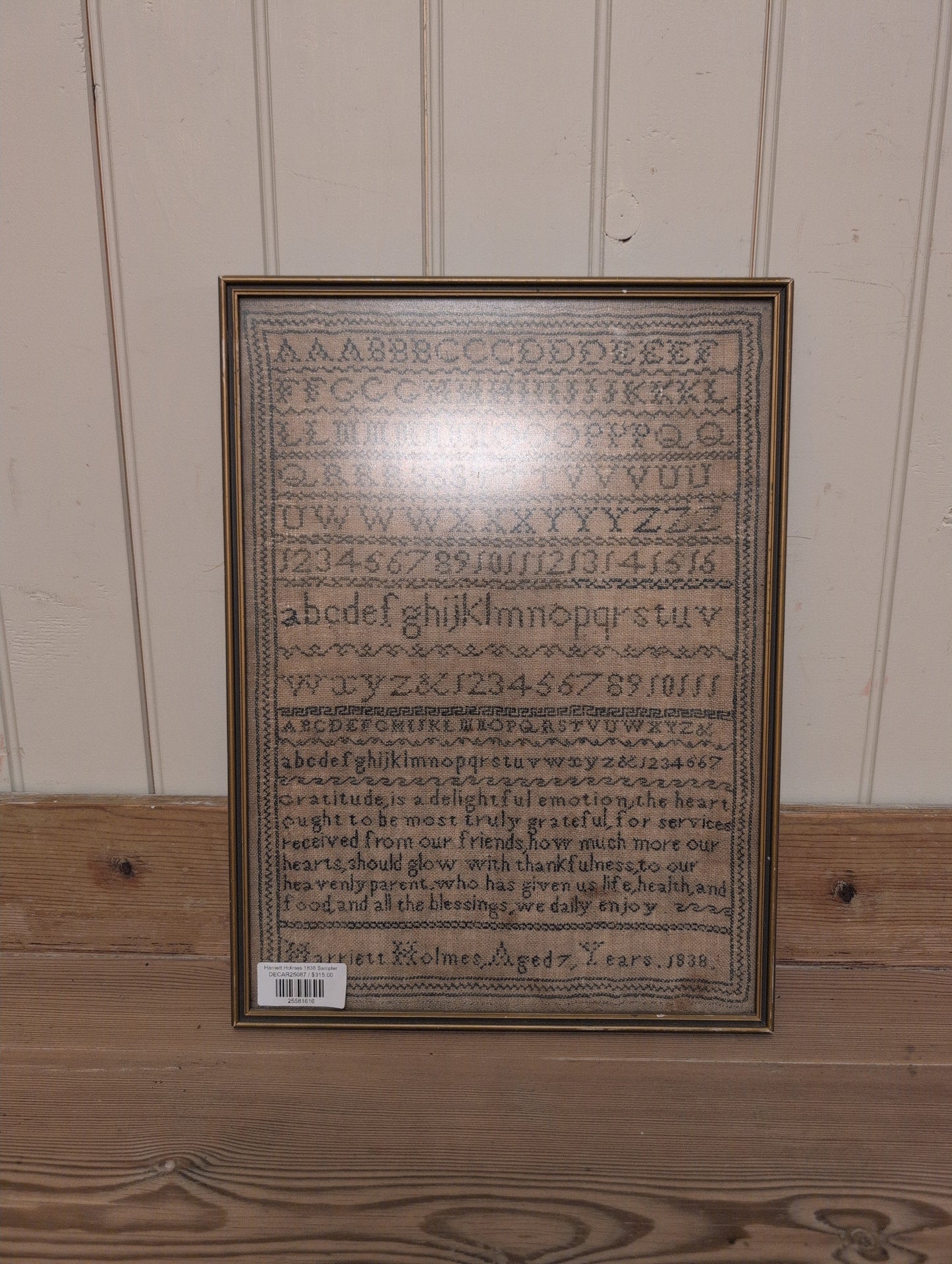 Harriett Holmes 1838 Sampler