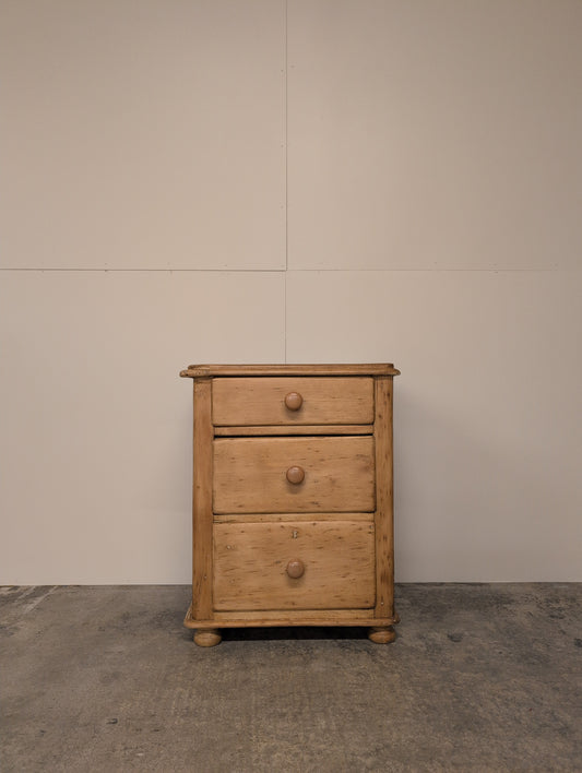 English Pine 3 Drawer Bedside