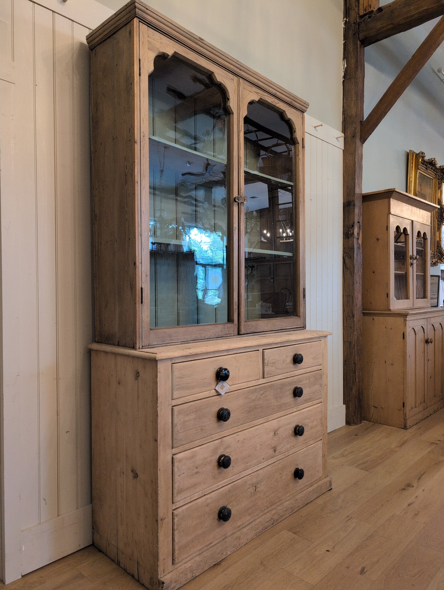 Stately Glazed Pine Hutch