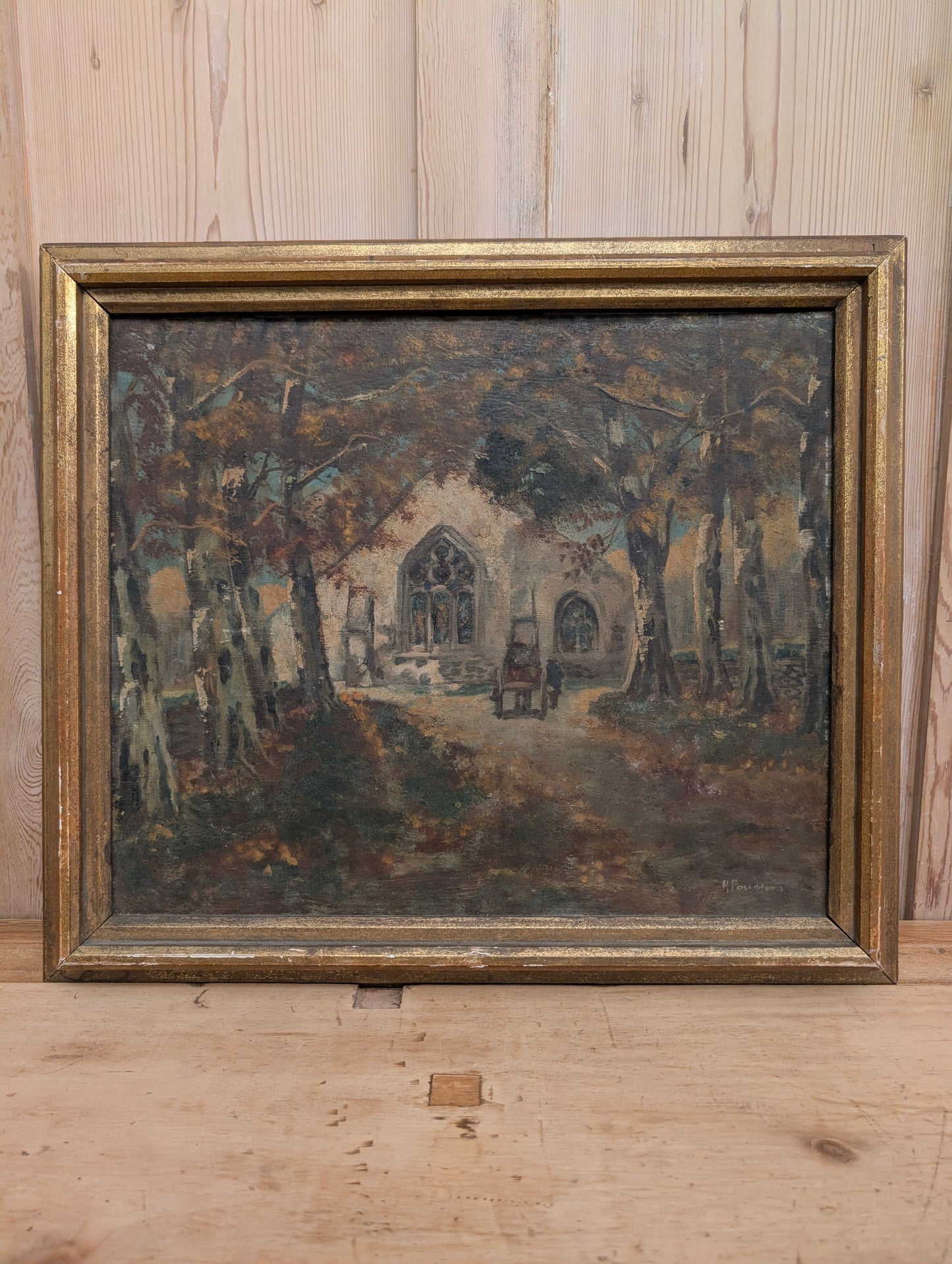 Autumn Church Painting on Board