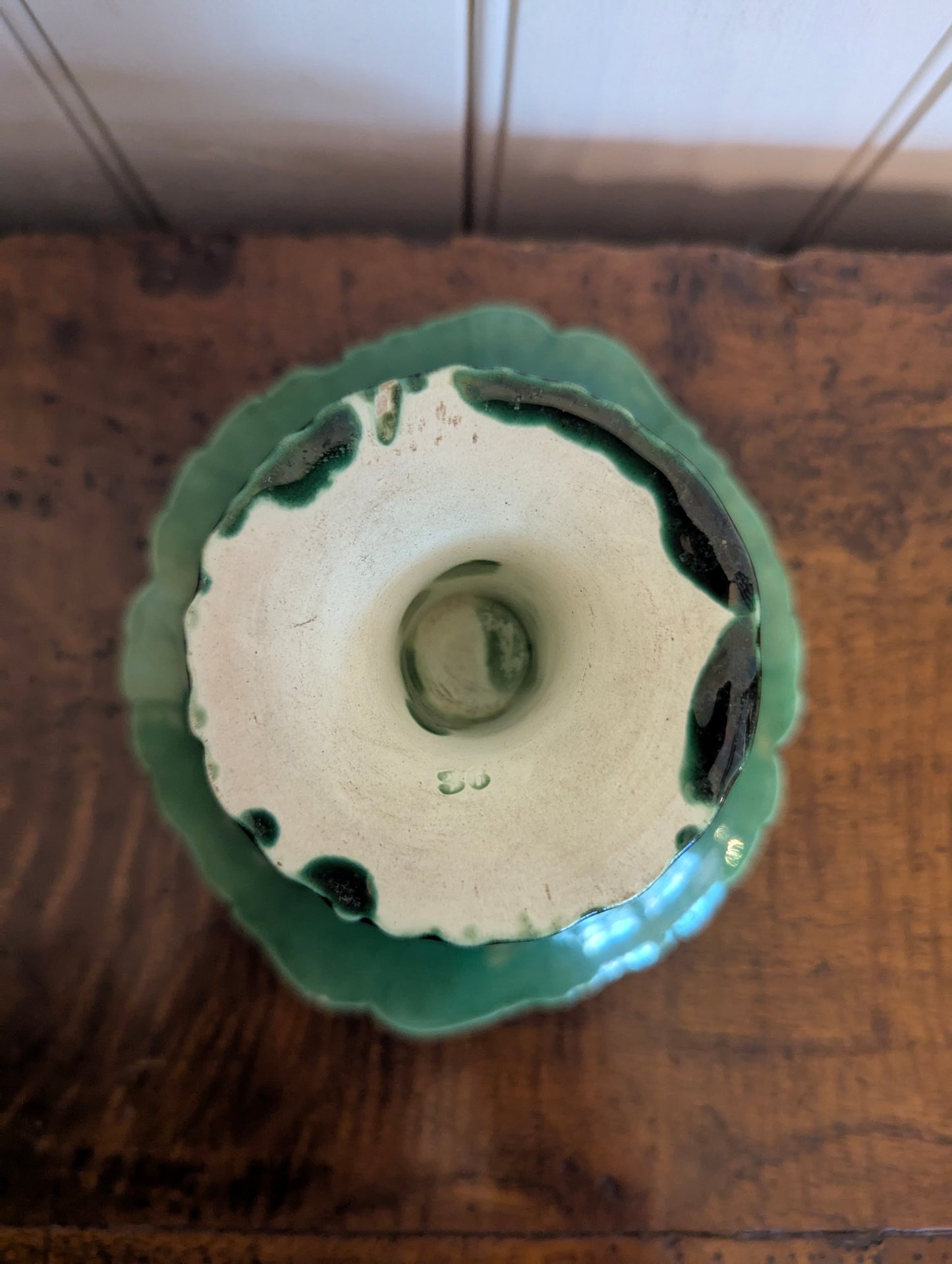 Small Green Majolica Pedestal Dish