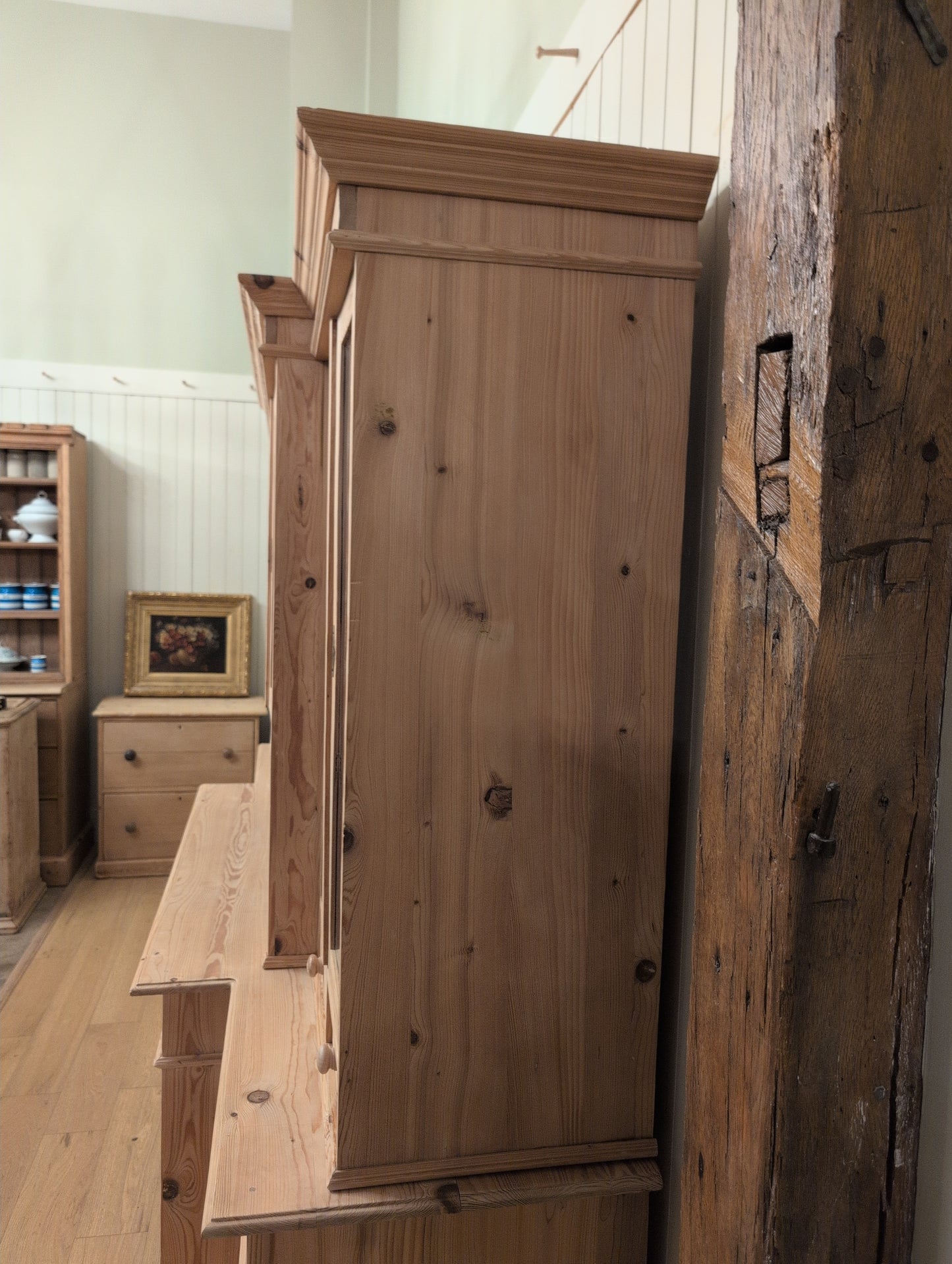 Stately Dutch Stripped Pine Breakfront