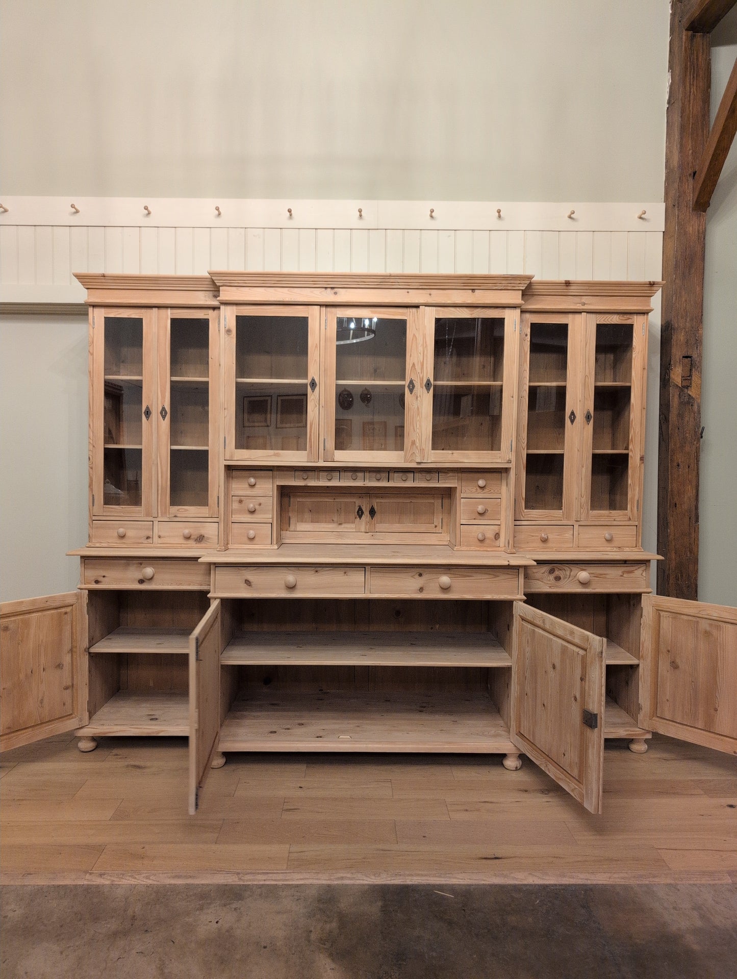 Stately Dutch Stripped Pine Breakfront