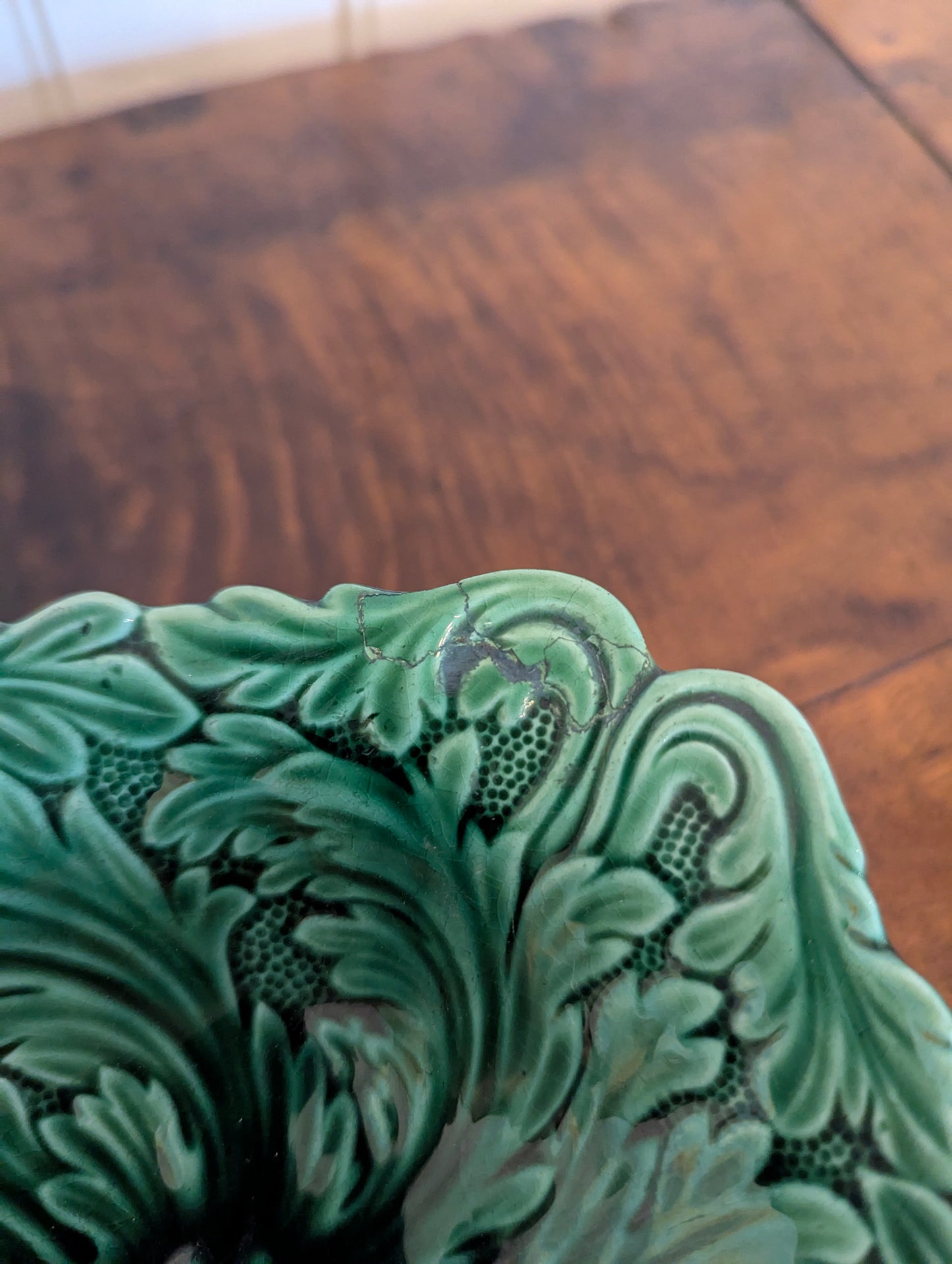 Small Green Majolica Pedestal Dish