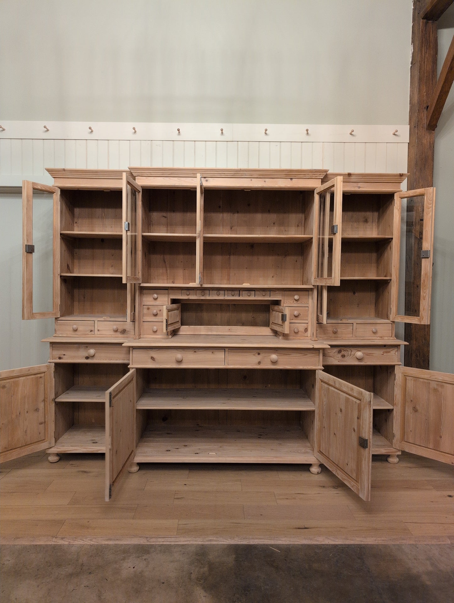 Stately Dutch Stripped Pine Breakfront
