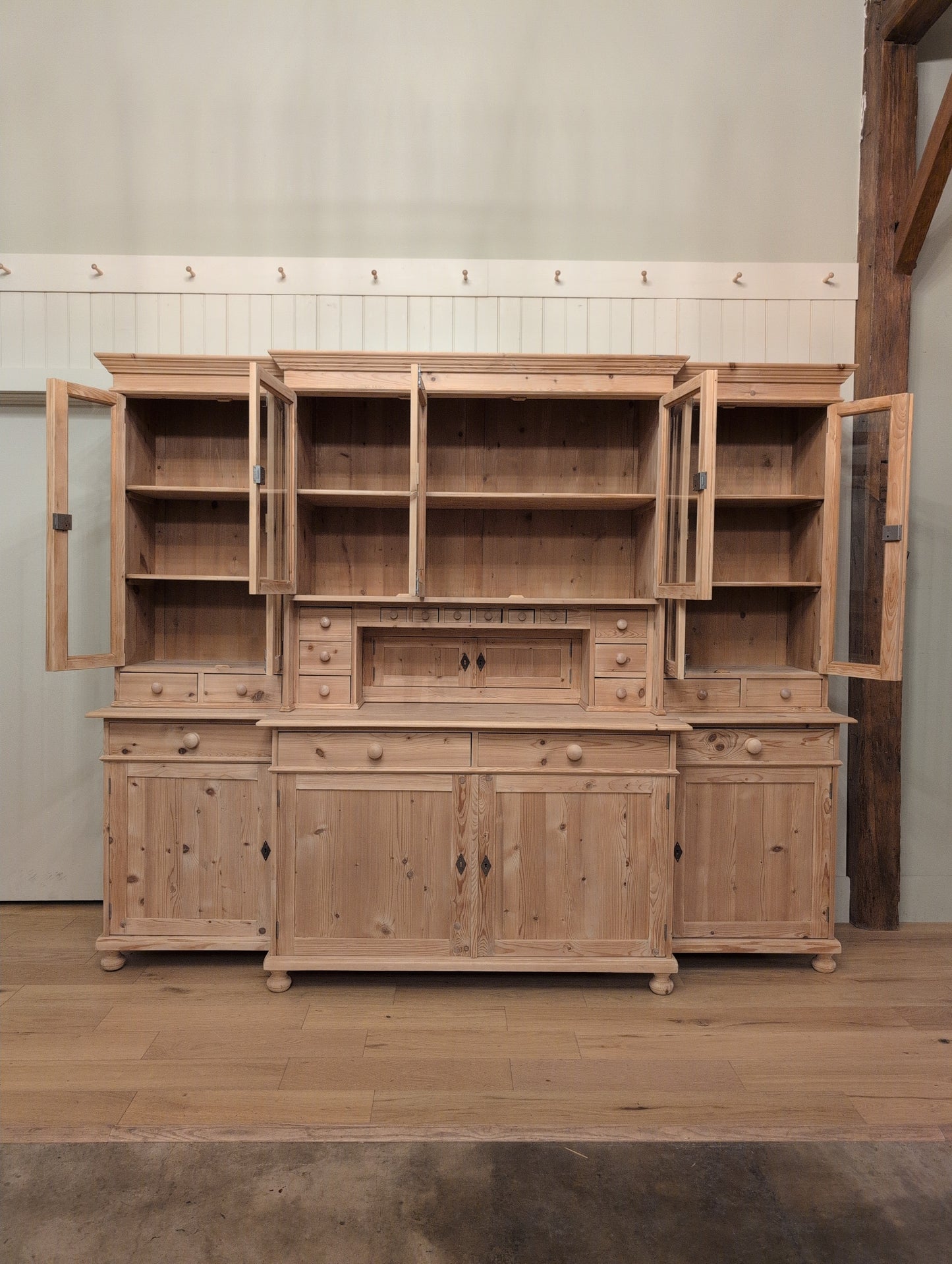 Stately Dutch Stripped Pine Breakfront