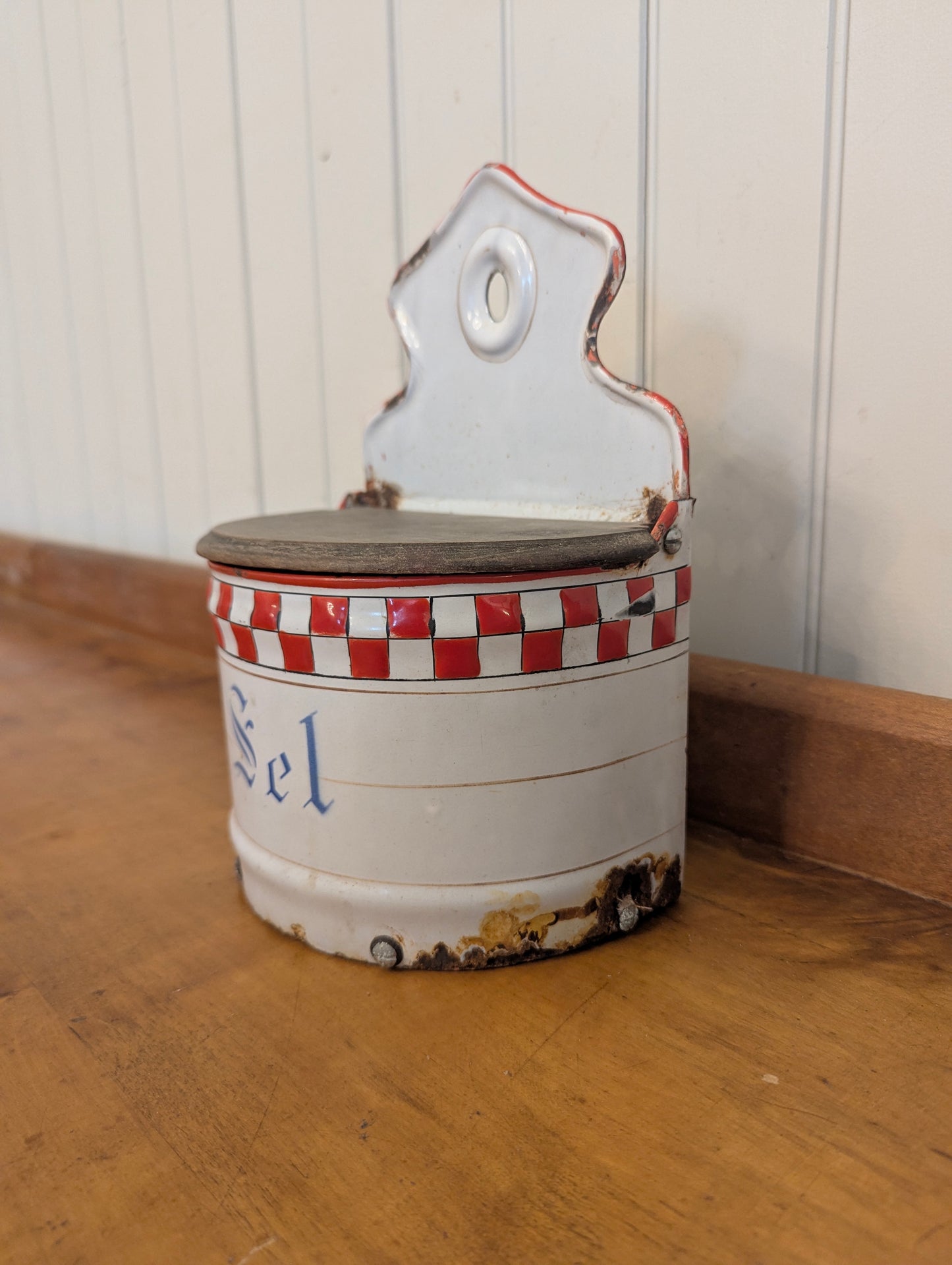 French Enamel Salt Cellar "Sel"
