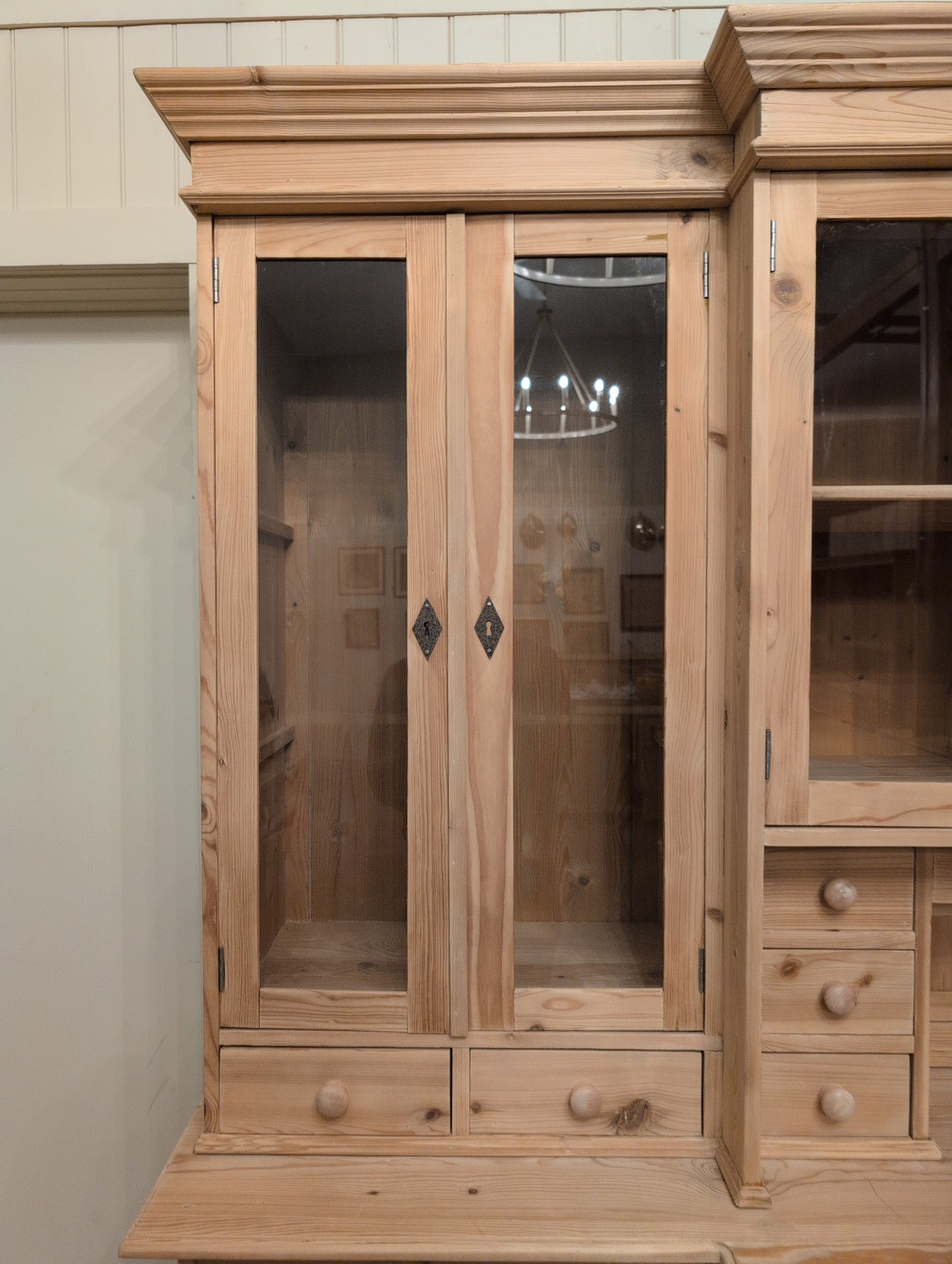 Stately Dutch Stripped Pine Breakfront