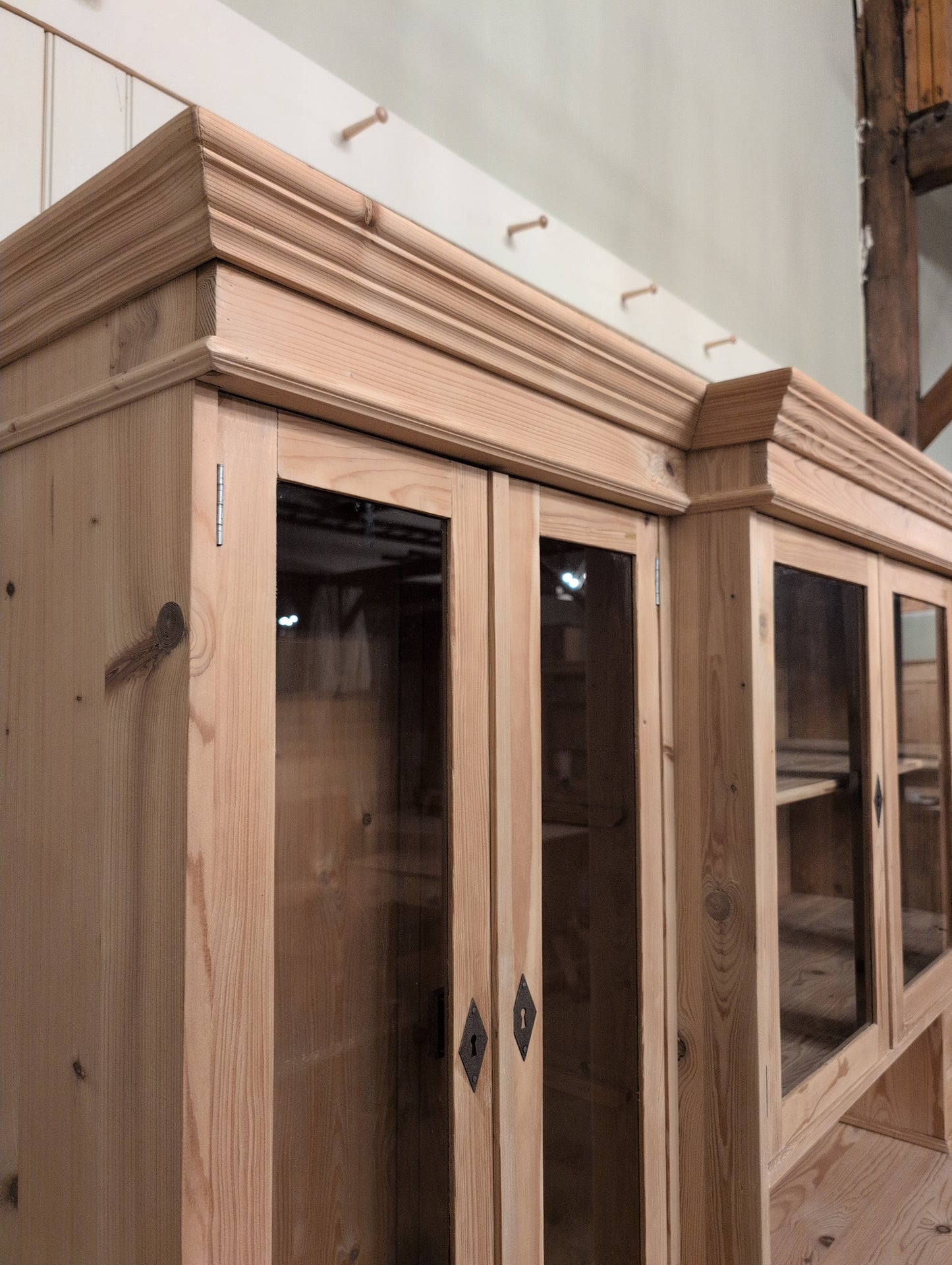 Stately Dutch Stripped Pine Breakfront